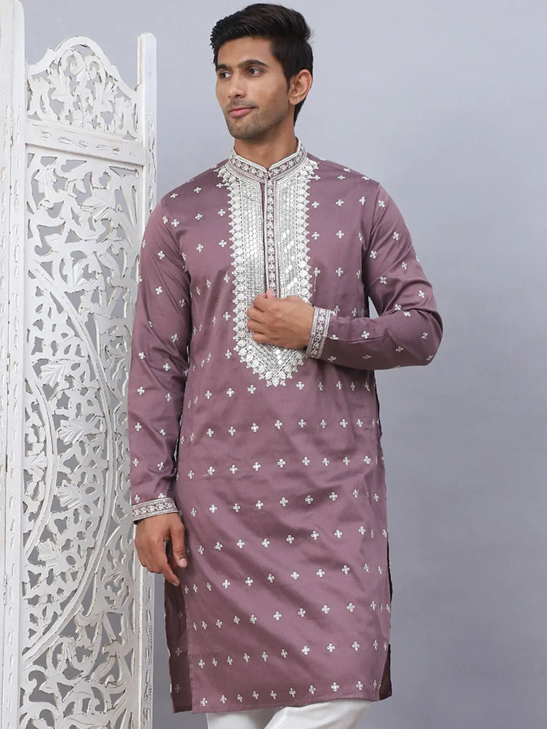 Men's Sequins Embroidered Kurtas-KO-5038Magenta
