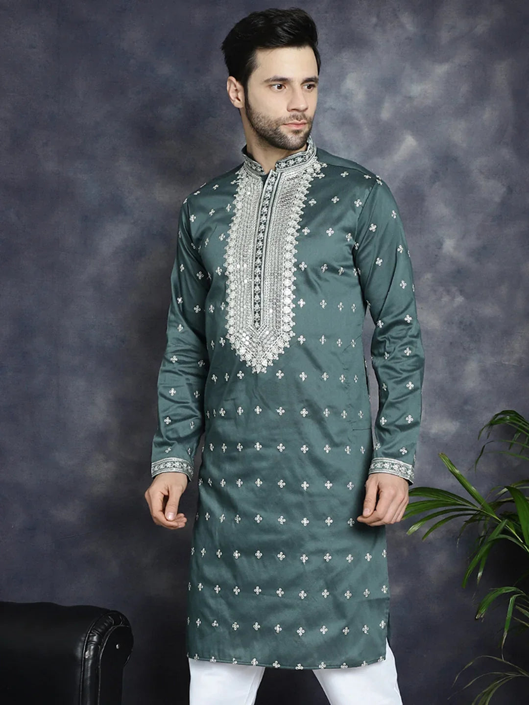 Green Cotton Solid Indian Wear KO_5038Olive | DesiQlo