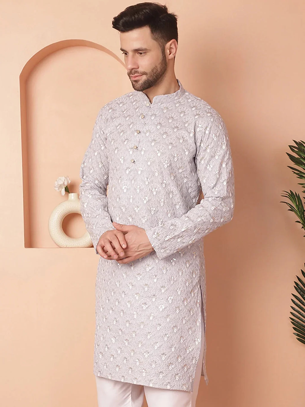 Chikankari Pure Cotton Kurtas-KO-5041Grey