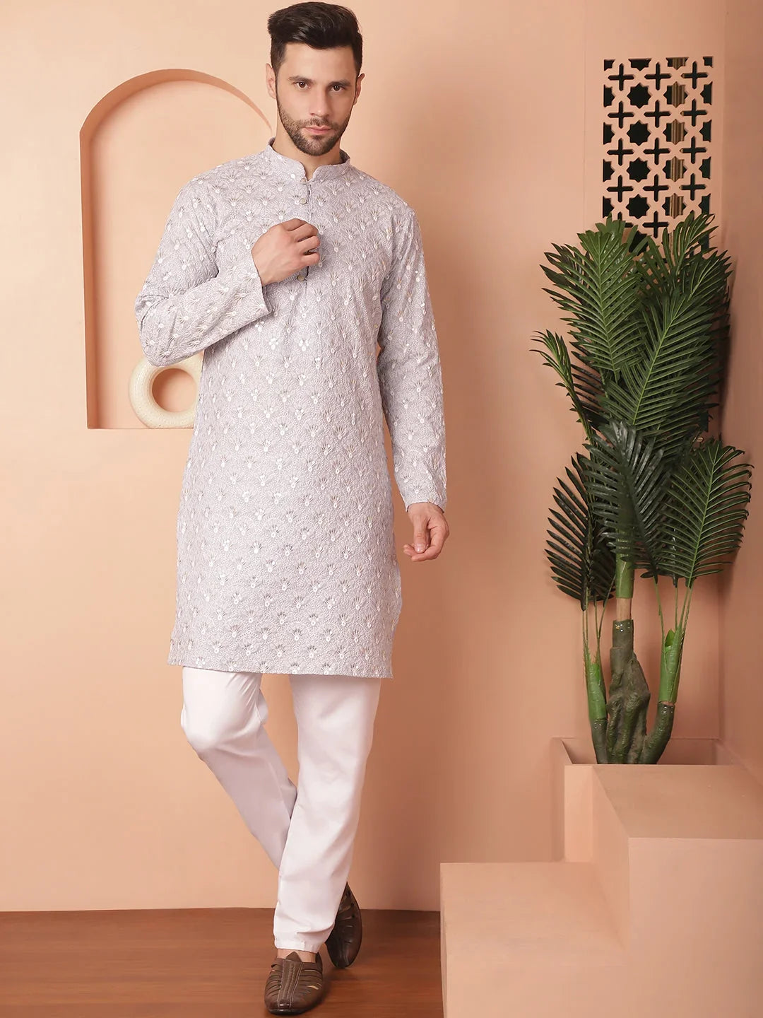 Grey Cotton Solid Indian Wear KO_5041Grey | DesiQlo