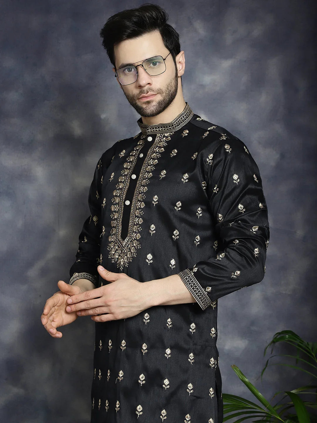 Black Cotton Solid Indian Wear KO_5042Black | DesiQlo