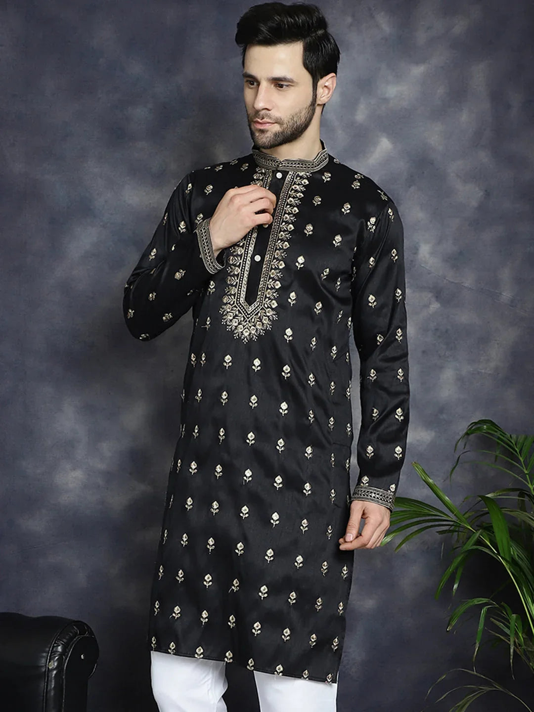 Black Cotton Solid Indian Wear KO_5042Black | DesiQlo