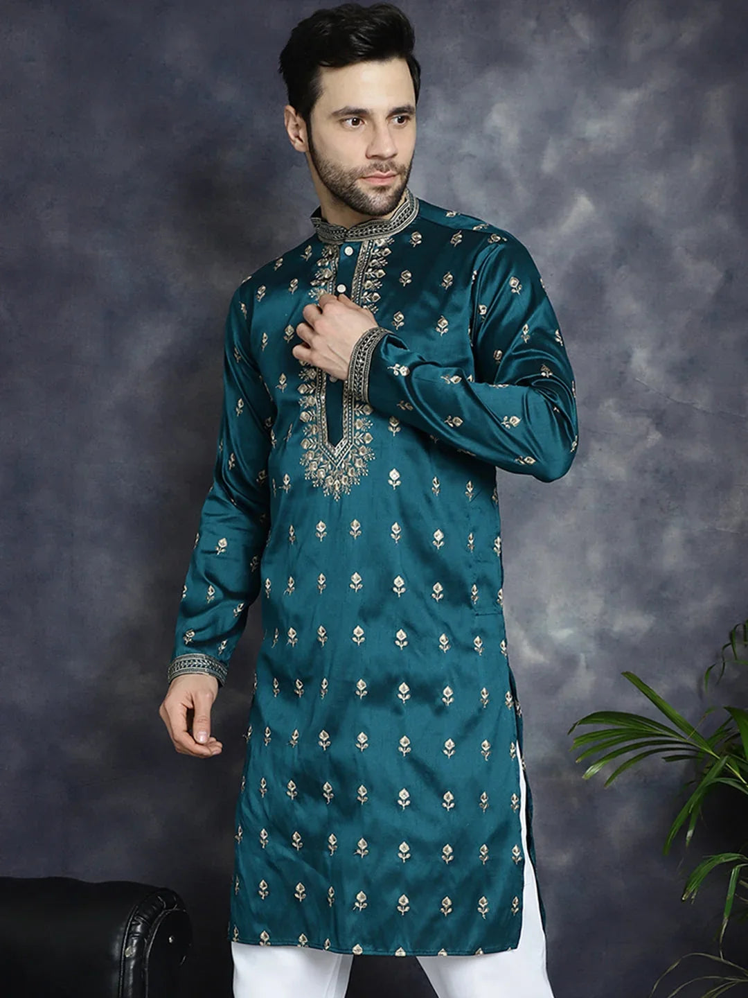 Multi Cotton Solid Indian Wear KO_5042Peacock | DesiQlo