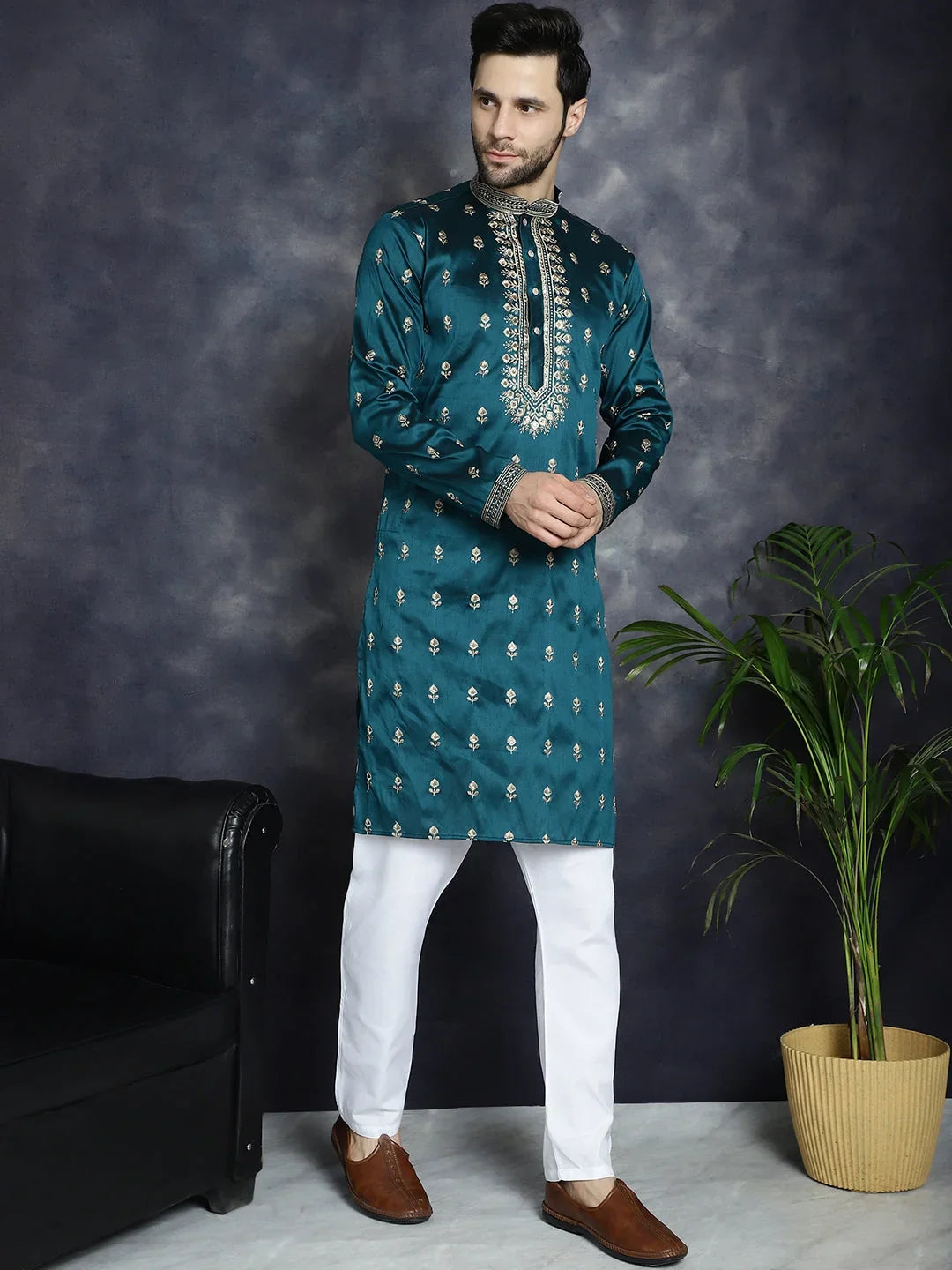 Multi Cotton Solid Indian Wear KO_5042Peacock | DesiQlo