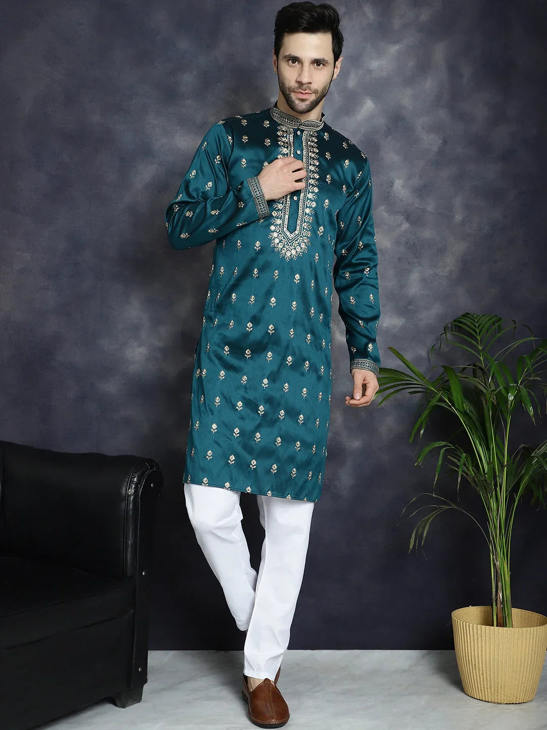 Multi Cotton Solid Indian Wear KO_5042Peacock | DesiQlo