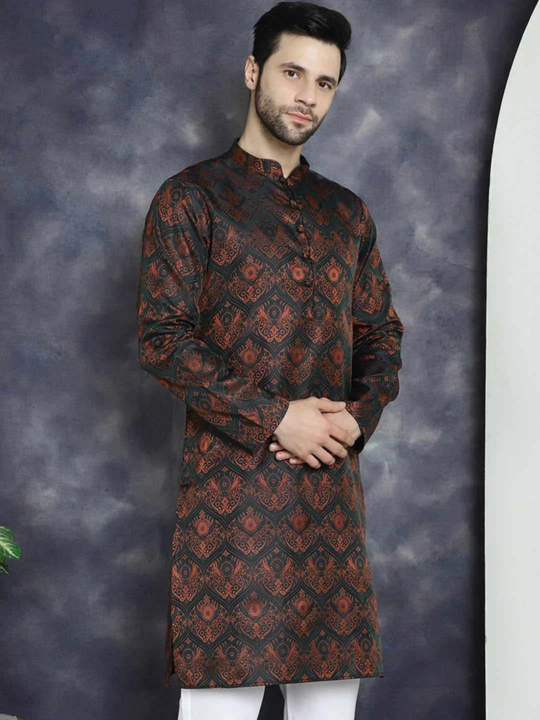 Men Bronze Silk Blend Straight Kurtas ( KO 5043Bronze )