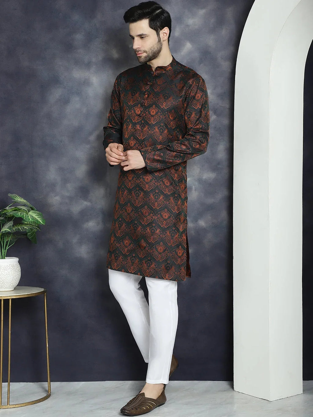Men Bronze Silk Blend Straight Kurtas ( KO 5043Bronze )