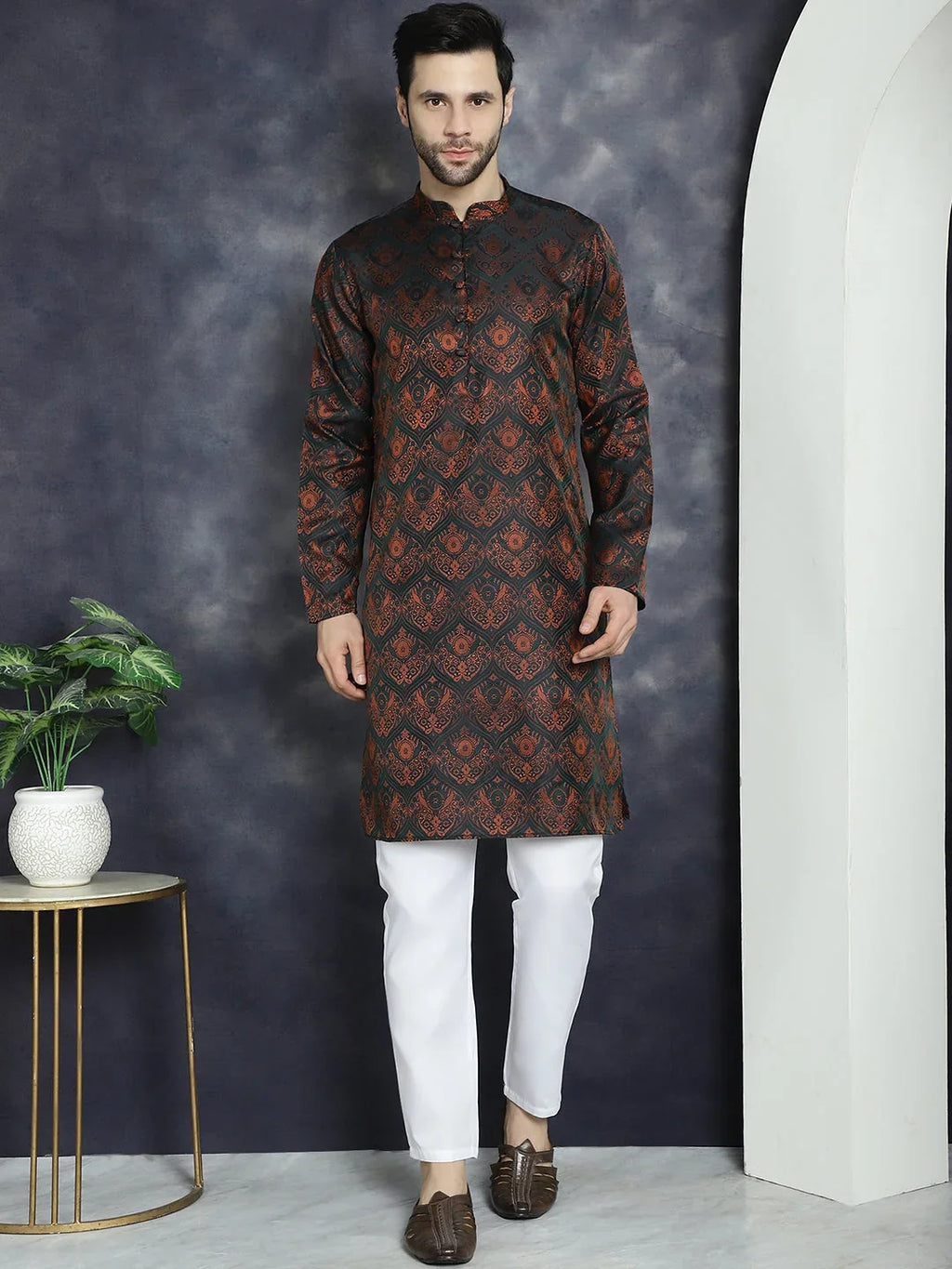 Men Bronze Silk Blend Straight Kurtas ( KO 5043Bronze )