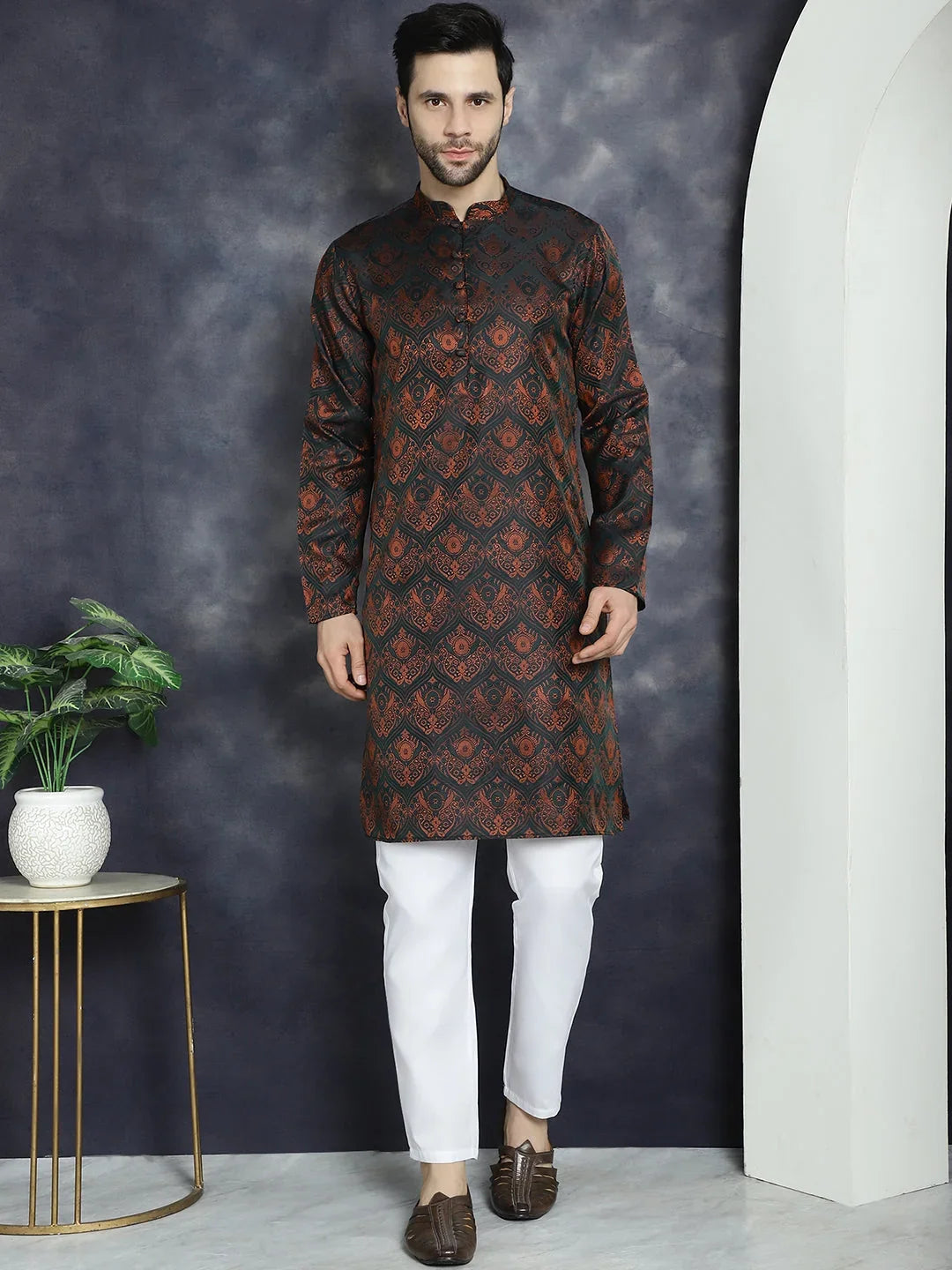 Men Bronze Silk Blend Straight Kurtas ( KO 5043Bronze )