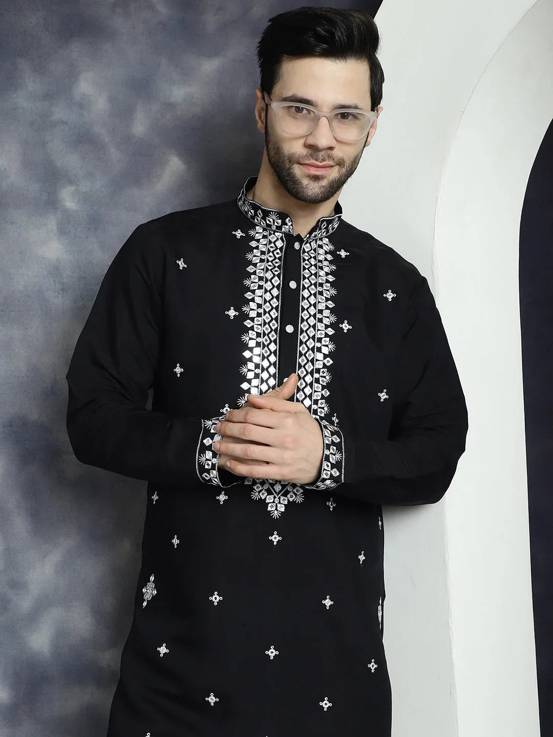 Black Cotton Solid Indian Wear KO_5045Black | DesiQlo