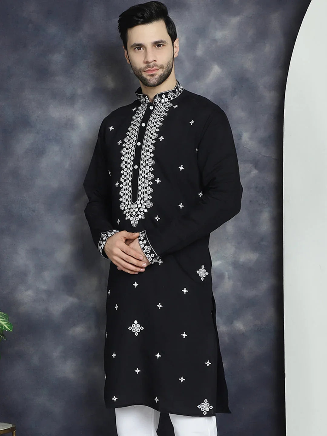 Black Cotton Solid Indian Wear KO_5045Black | DesiQlo