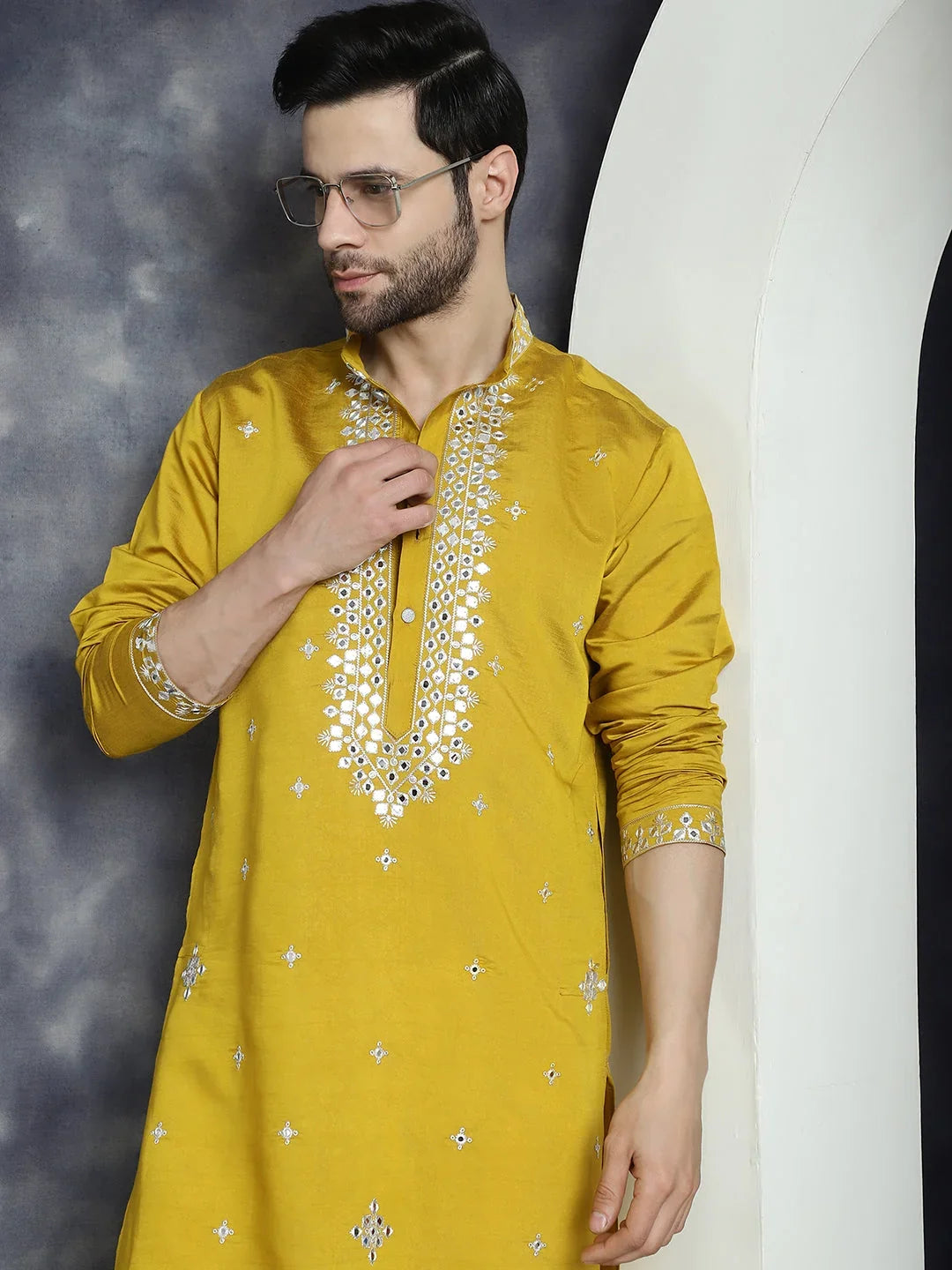Yellow Cotton Solid Indian Wear KO_5045Mustard | DesiQlo