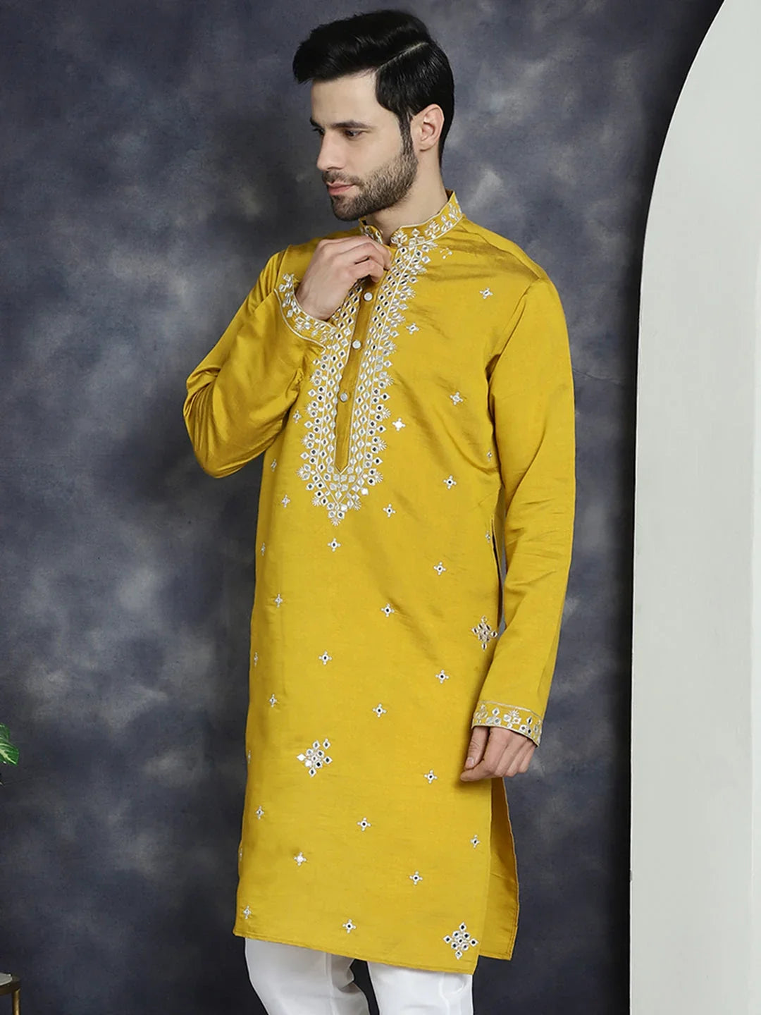 Yellow Cotton Solid Indian Wear KO_5045Mustard | DesiQlo