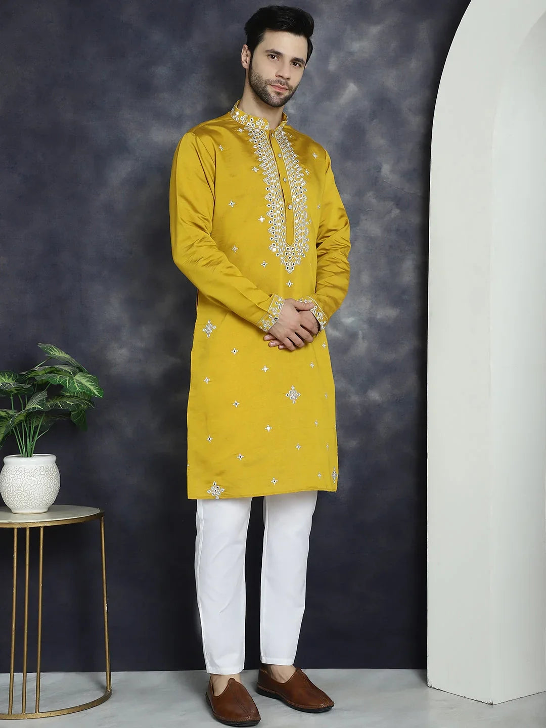 Yellow Cotton Solid Indian Wear KO_5045Mustard | DesiQlo