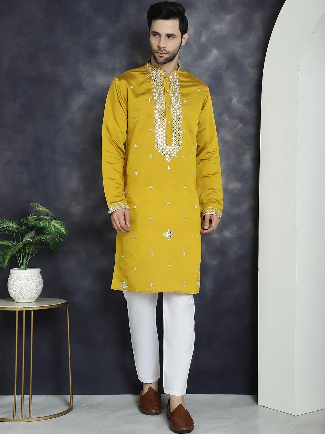 Yellow Cotton Solid Indian Wear KO_5045Mustard | DesiQlo