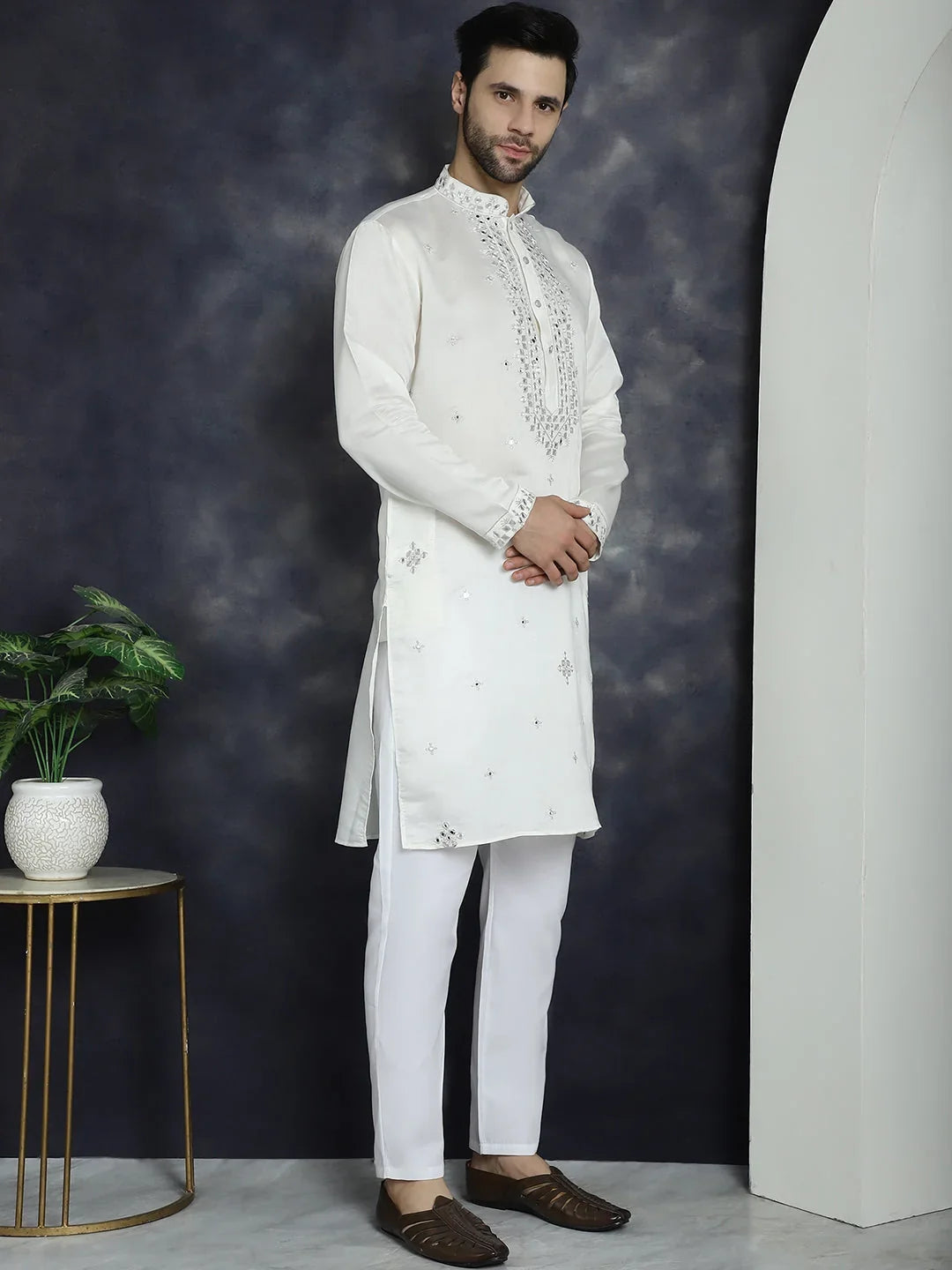 White Cotton Solid Indian Wear KO_5045White | DesiQlo
