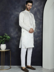 Men's Embroidered Kurtas ( KO 5045White )