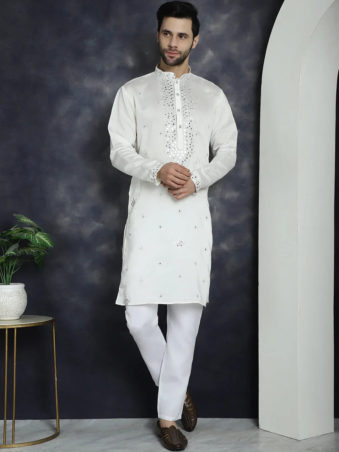 White Cotton Solid Indian Wear KO_5045White | DesiQlo