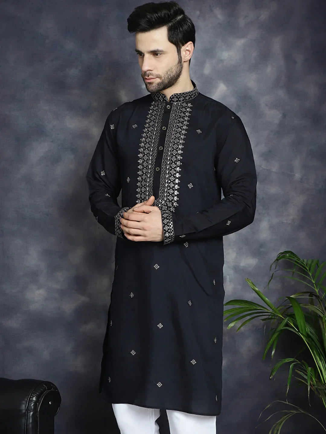 Black Cotton Solid Indian Wear KO_5046Black | DesiQlo