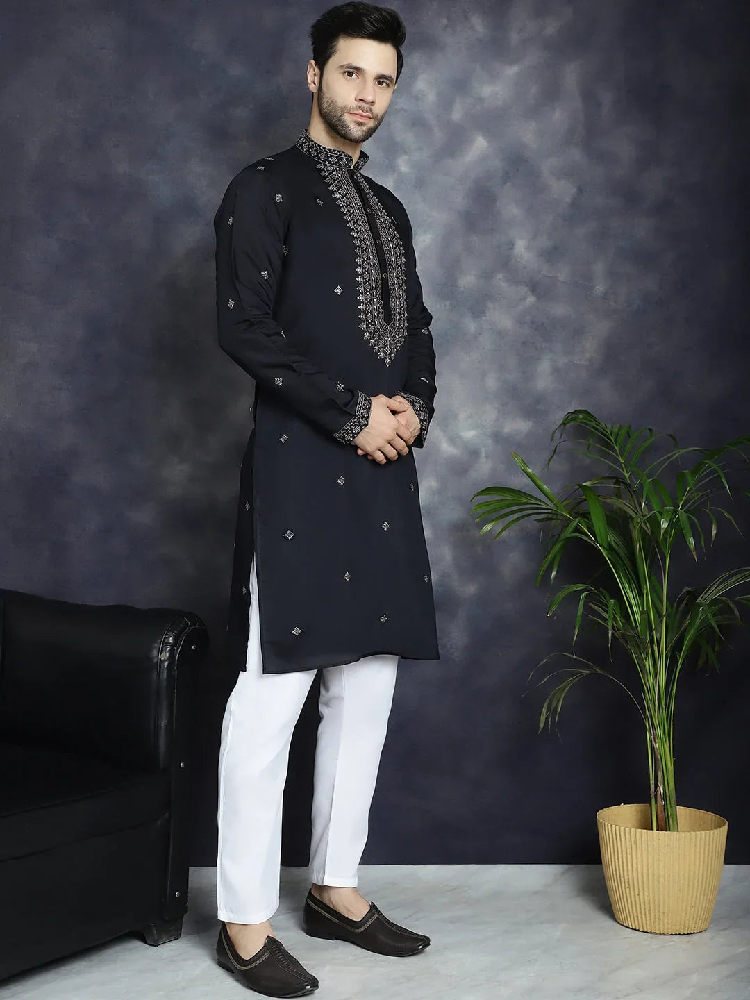 Black Cotton Solid Indian Wear KO_5046Black | DesiQlo