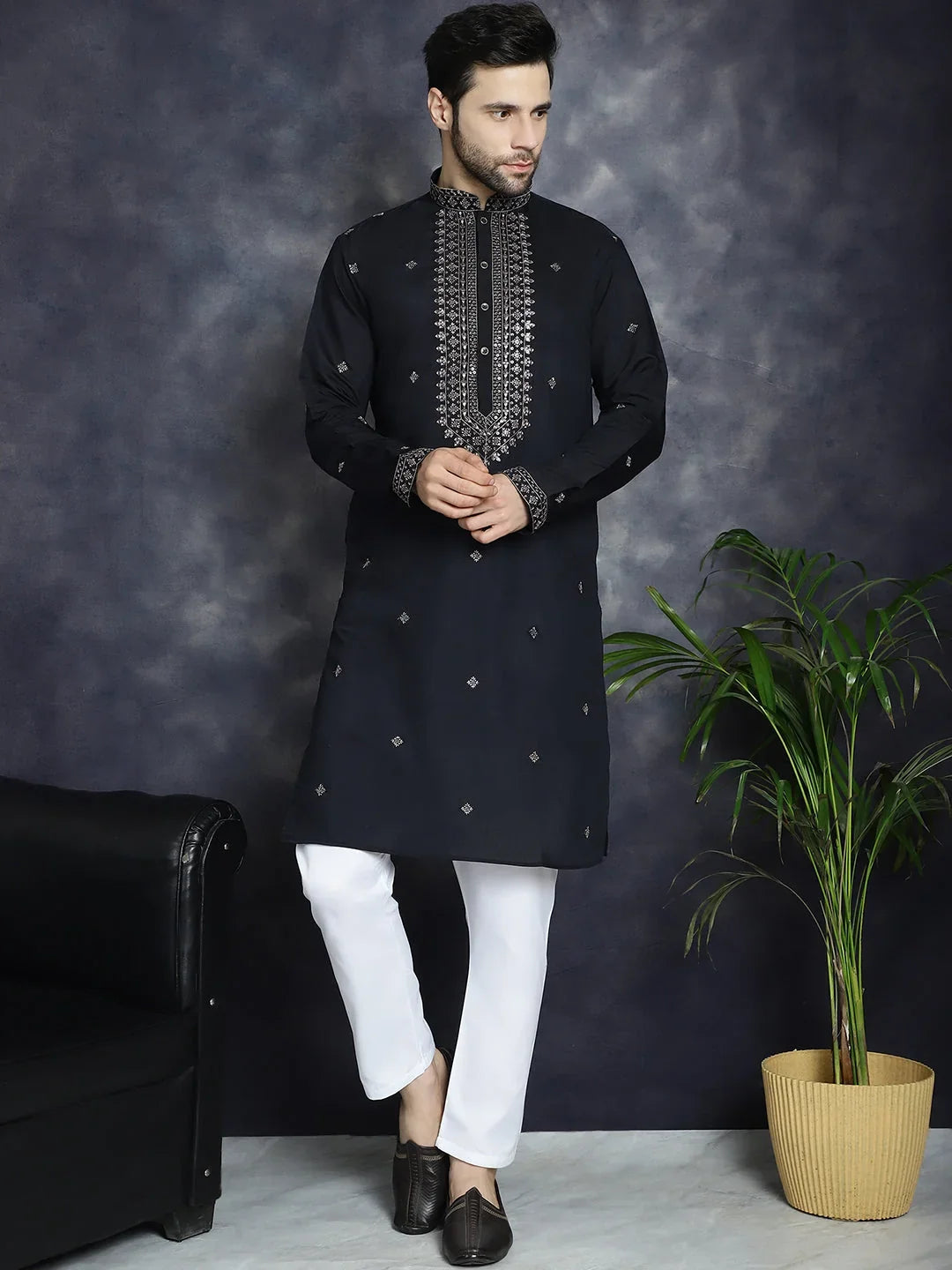 Black Cotton Solid Indian Wear KO_5046Black | DesiQlo