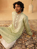 Men's Sequins Embroidered Kurtas-KO-5046Pista