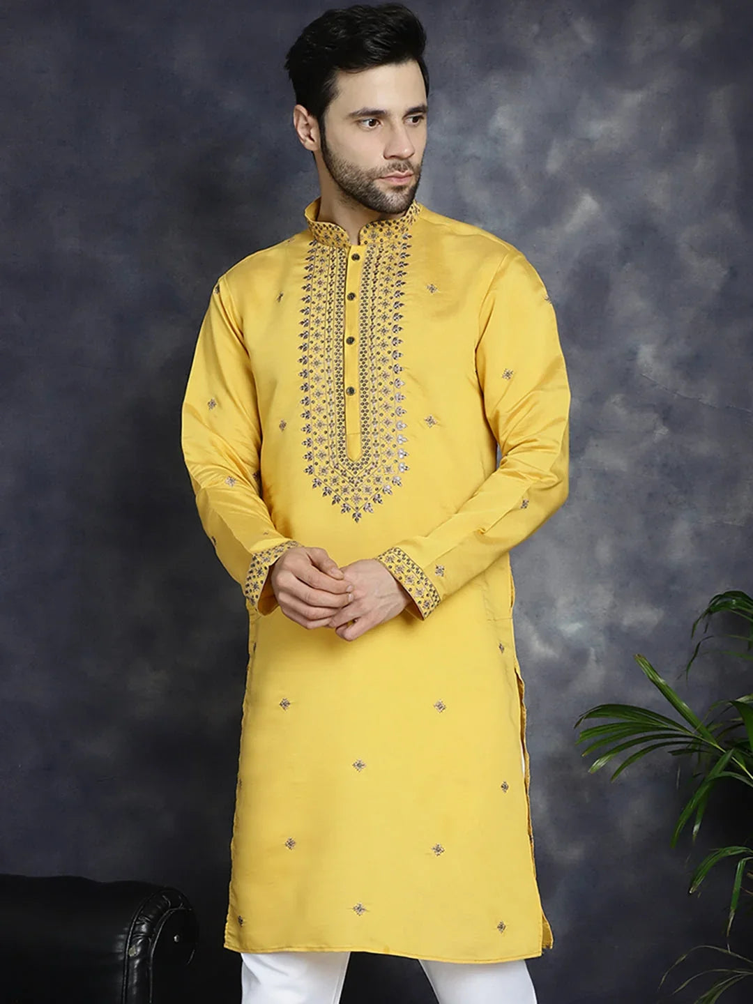 Yellow Cotton Solid Indian Wear KO_5046Yellow | DesiQlo