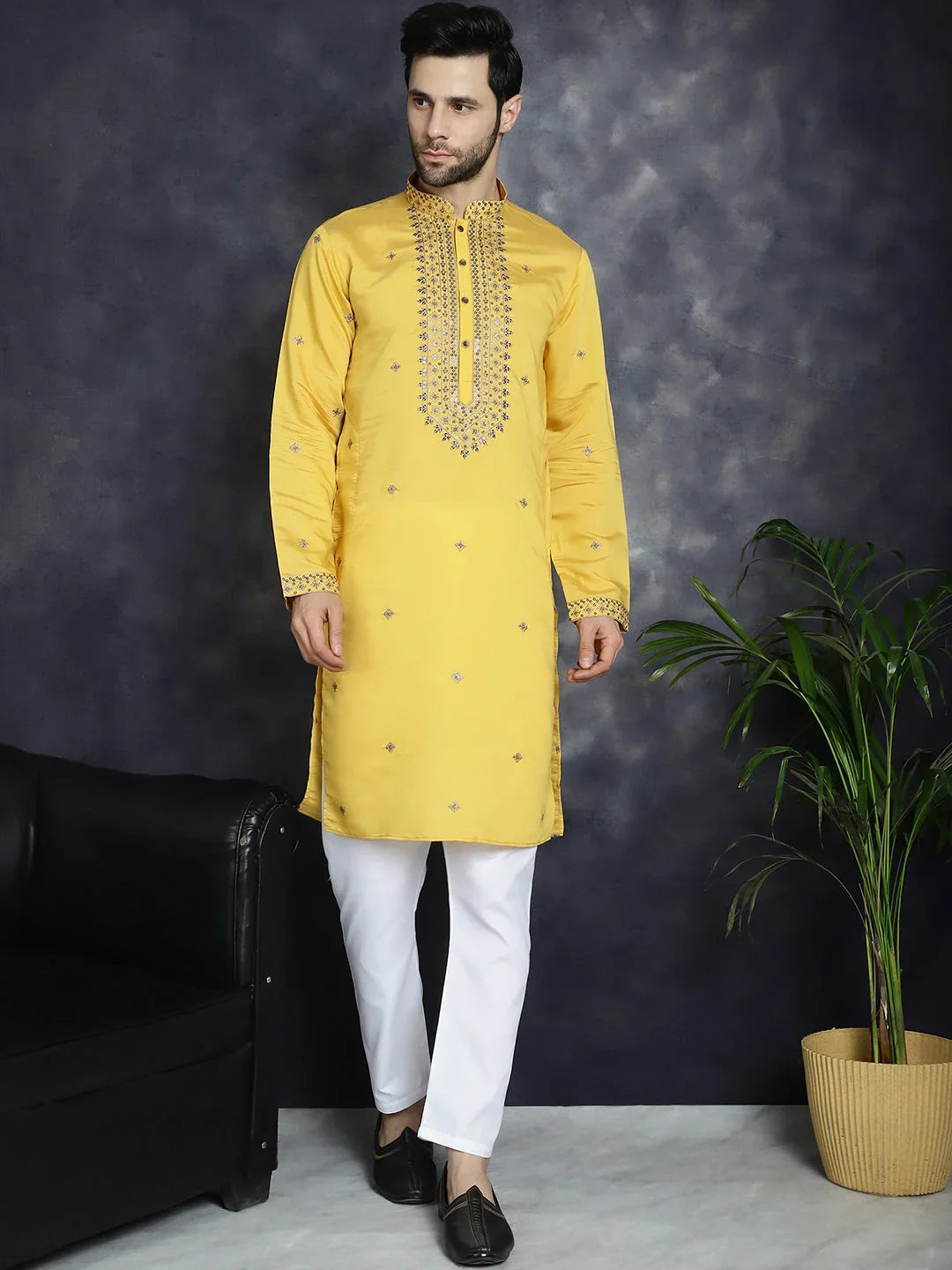 Yellow Cotton Solid Indian Wear KO_5046Yellow | DesiQlo