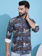 Men Printed Corduroy Short Kurta-KO-5050Black