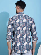 Men Printed Corduroy Short Kurta-KO-5050Grey