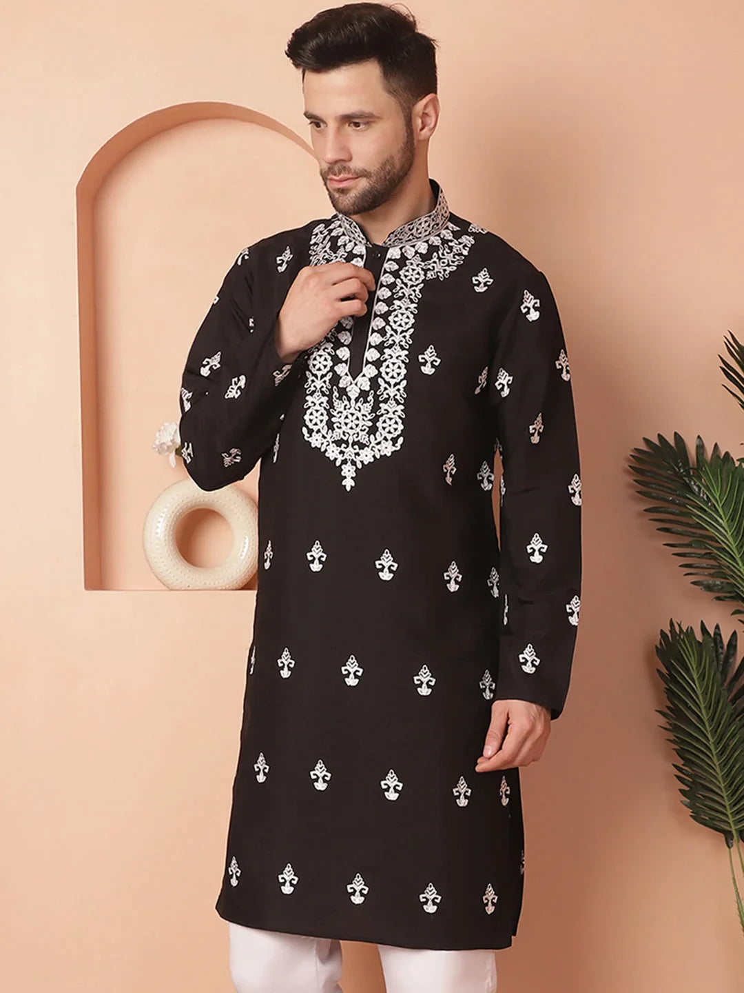 Black Cotton Solid Indian Wear KO_5051Black | DesiQlo