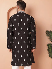 Men's Black Chikankari Embroidered Kurtas-KO-5051Black