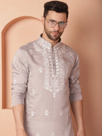 Men's Grey Chikankari Embroidered Kurtas-KO-5051Grey