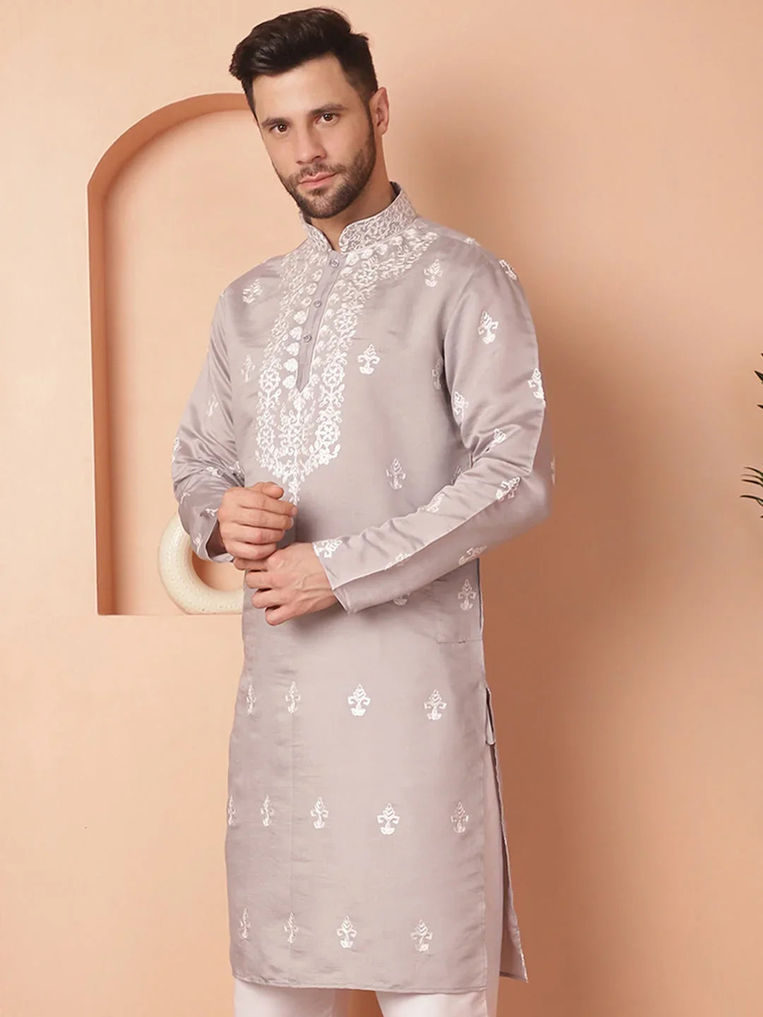 Grey Cotton Solid Indian Wear KO_5051Grey | DesiQlo
