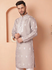 Men's Grey Chikankari Embroidered Kurtas-KO-5051Grey