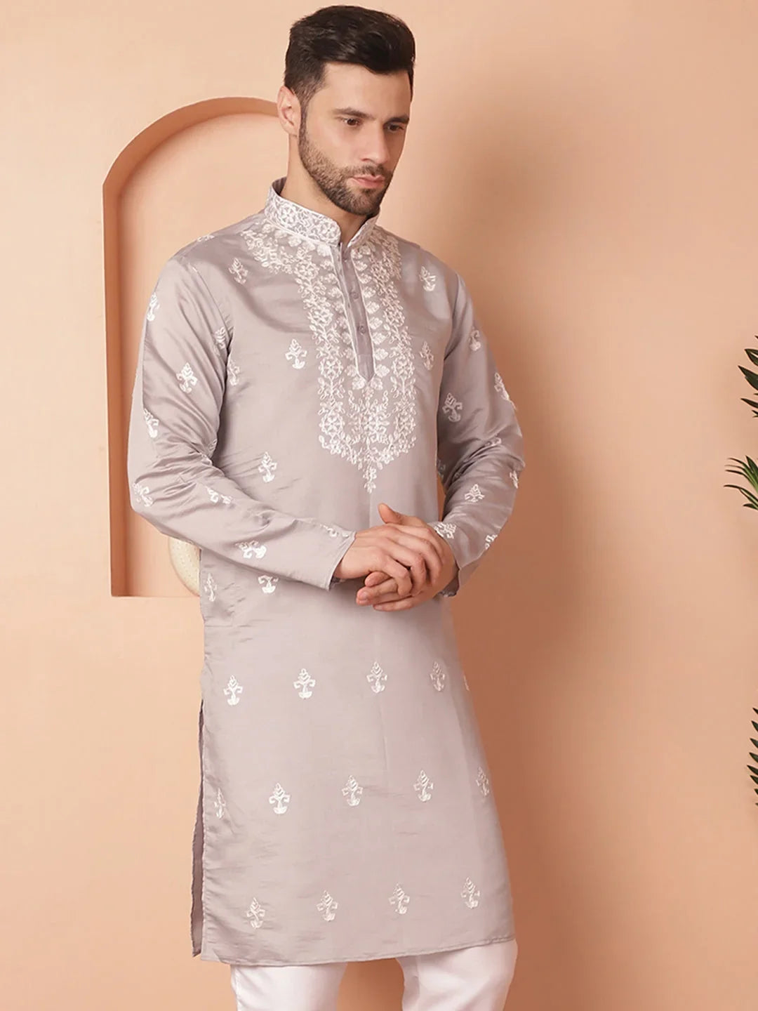 Grey Cotton Solid Indian Wear KO_5051Grey | DesiQlo