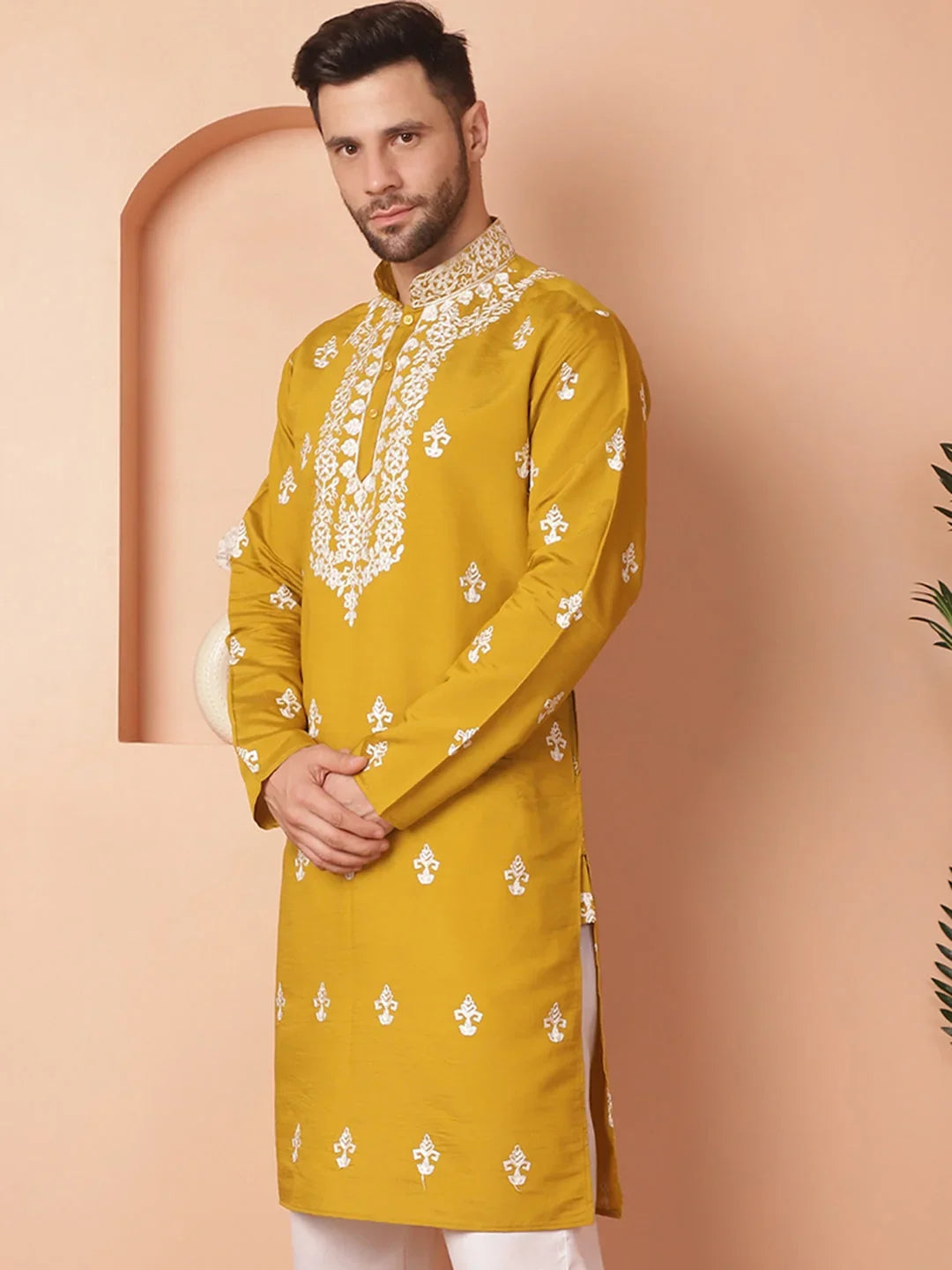 Yellow Cotton Solid Indian Wear KO_5051Mustard | DesiQlo