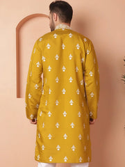 Men's Mustard Chikankari Embroidered Kurtas-KO-5051Mustard