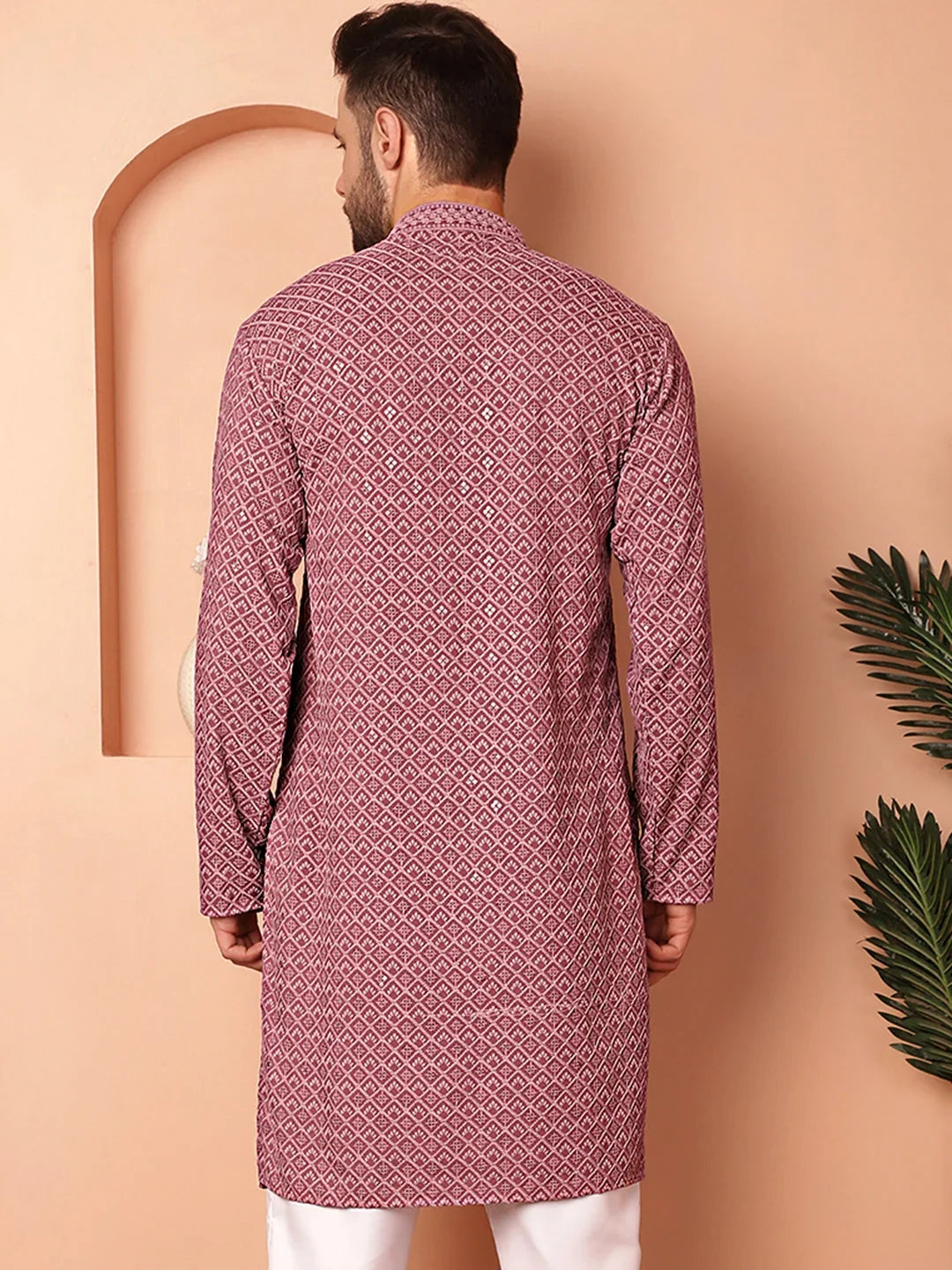 Men's Magenta Embroidered and Sequence Kurtas-KO-5052Magenta