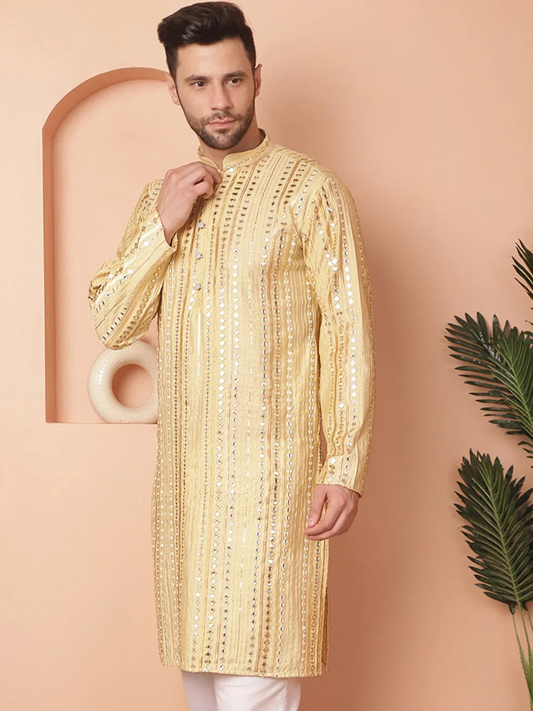 Men's Mirror Work Kurtas-KO-5055Golden