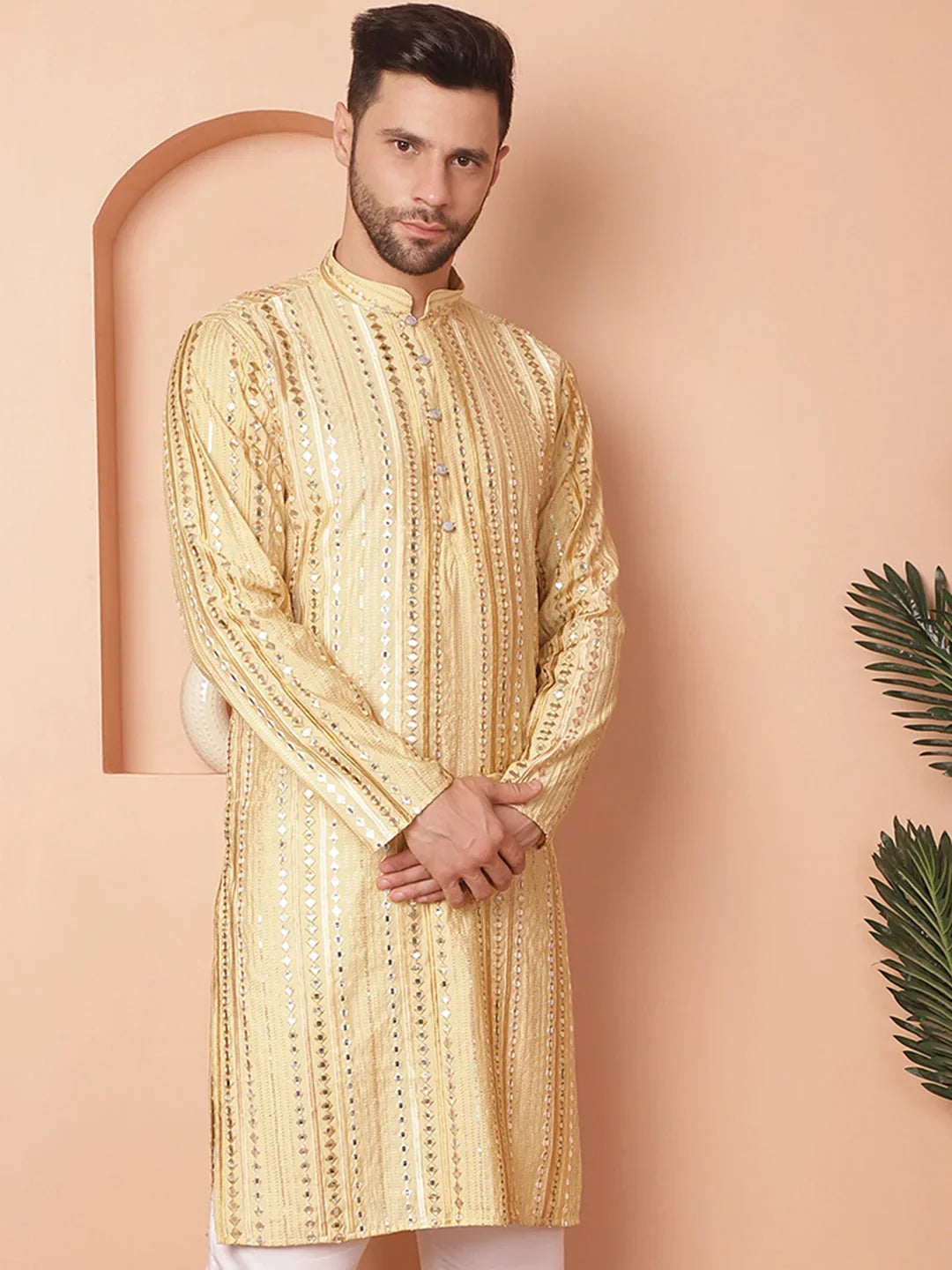 Men's Mirror Work Kurtas-KO-5055Golden