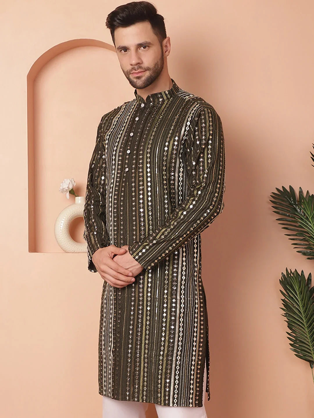 Green Silk Solid Indian Wear KO_5055Mehndi | DesiQlo