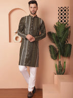 Men's Mirror Work Kurtas-KO-5055Mehndi