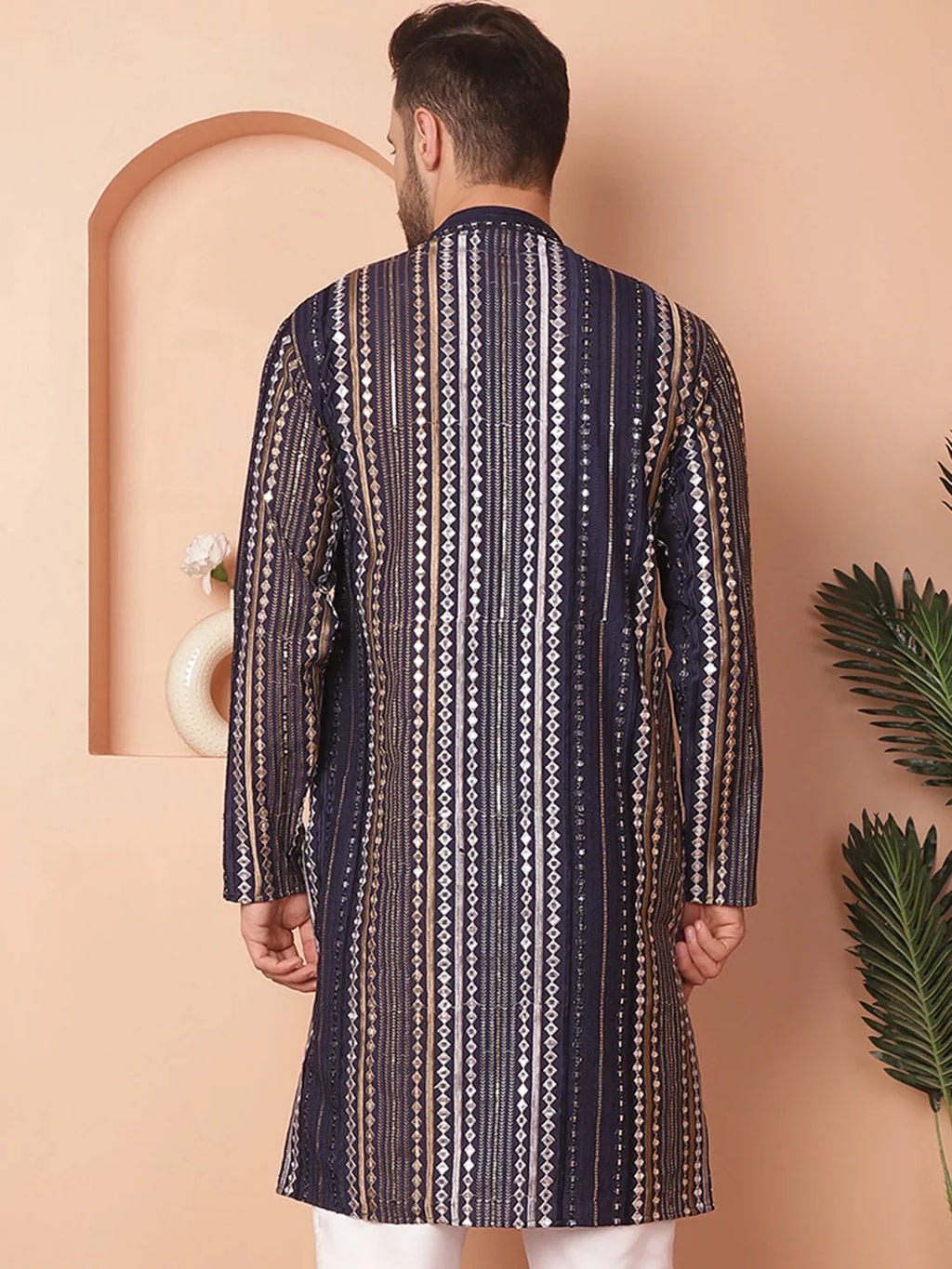 Men's Mirror Work Kurtas-KO-5055Navy