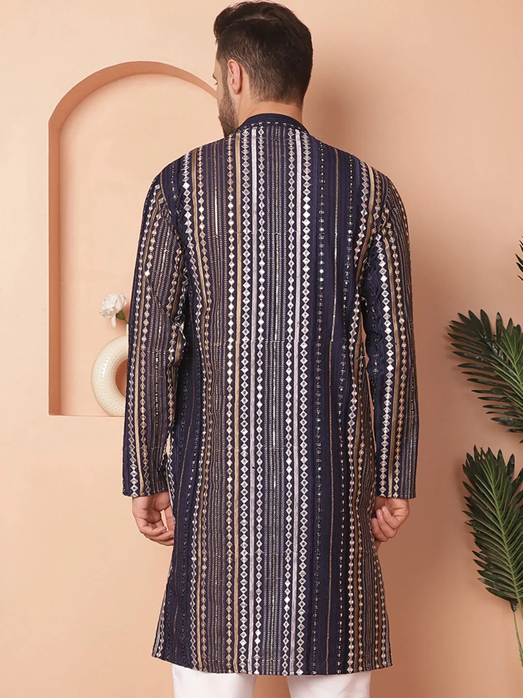 Men's Mirror Work Kurtas-KO-5055Navy