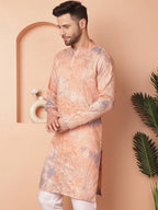 Men's Peach Tei-Dye Printed Kurtas-KO-5058Peach