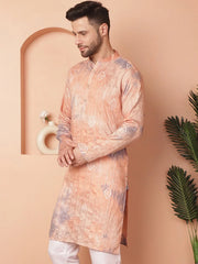 Men's Peach Tei-Dye Printed Kurtas-KO-5058Peach