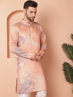 Men's Peach Tei-Dye Printed Kurtas-KO-5058Peach