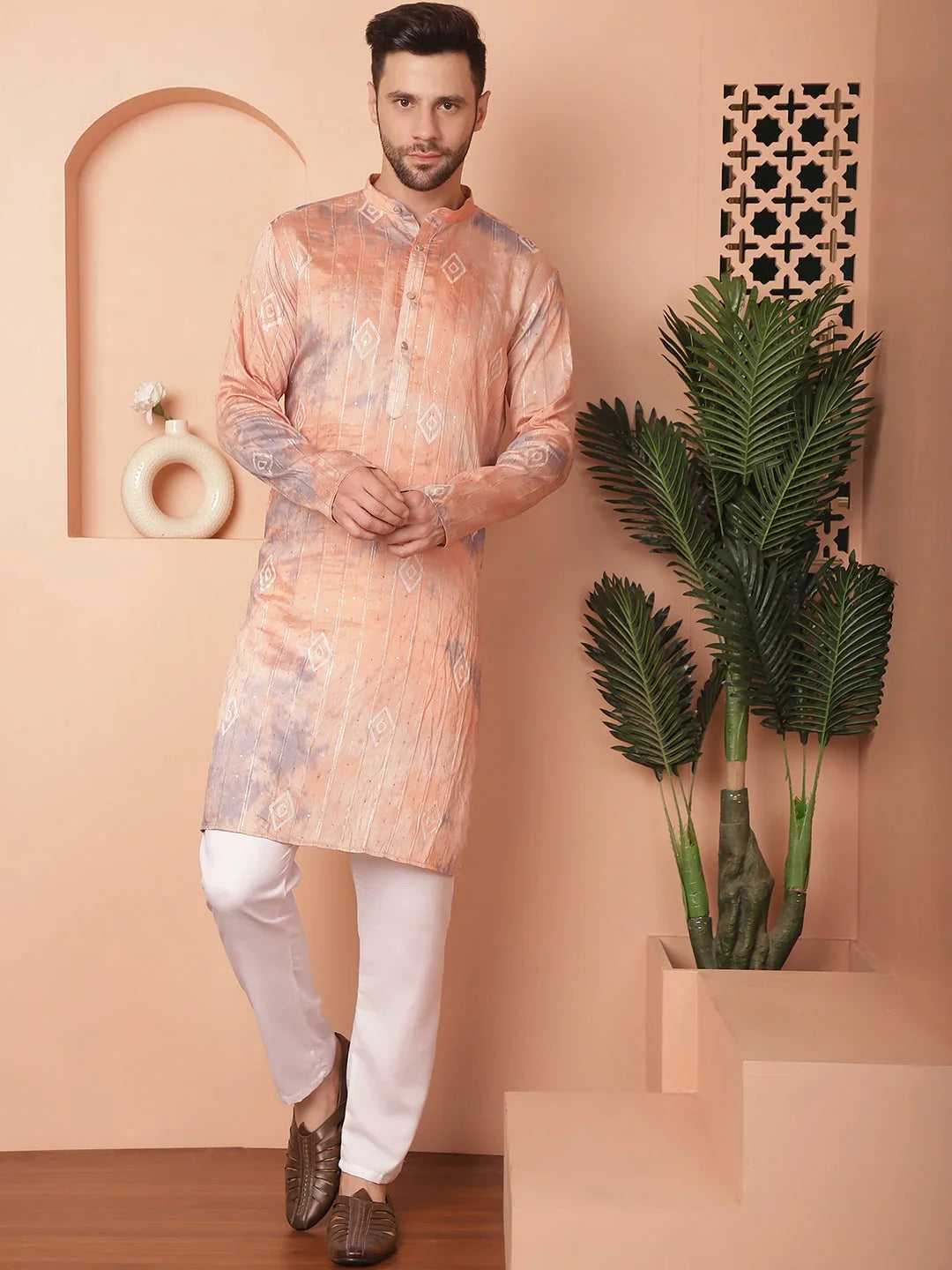 Orange Cotton Solid Indian Wear KO_5058Peach | DesiQlo