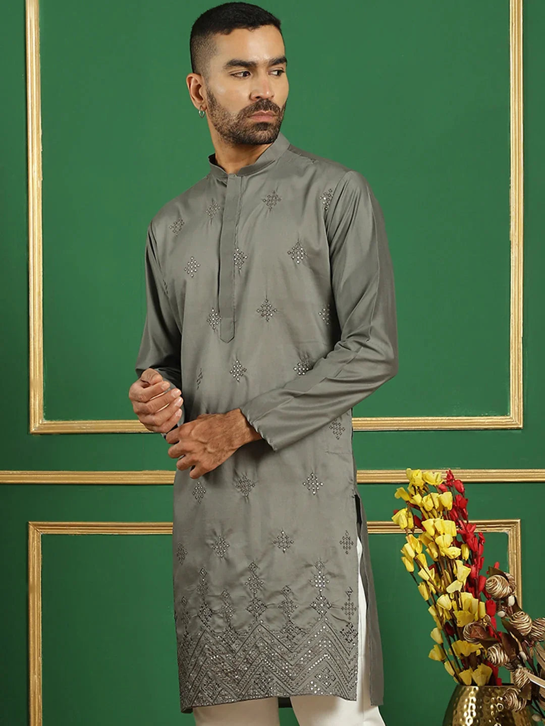 Grey Silk Solid Indian Wear KO_5059Grey | DesiQlo